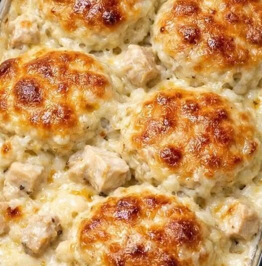 High-Protein Cheesy Chicken Biscuit Casserole