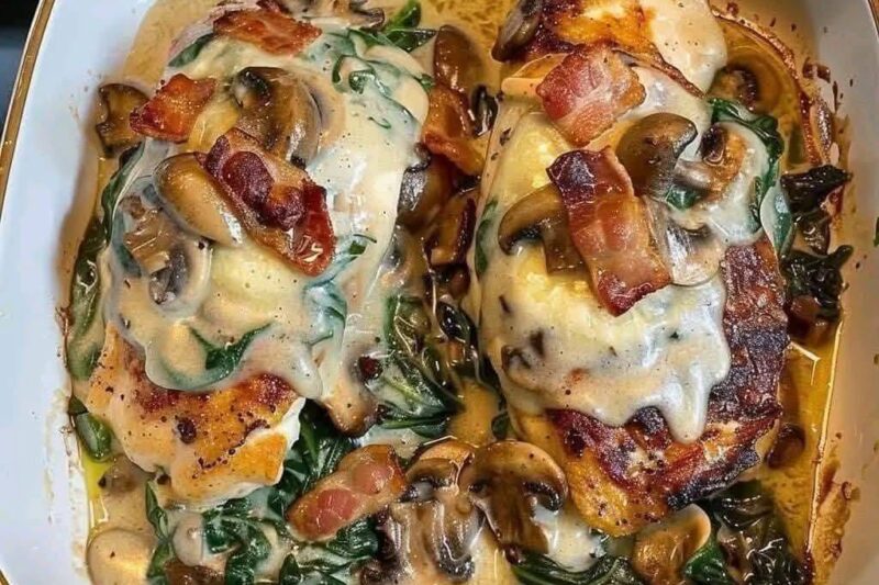 Creamy Bacon Mushroom Chicken with Spinach