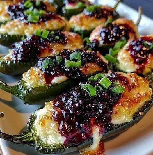 Sweet & Spicy Blueberry Brie Stuffed Jalapeño Poppers