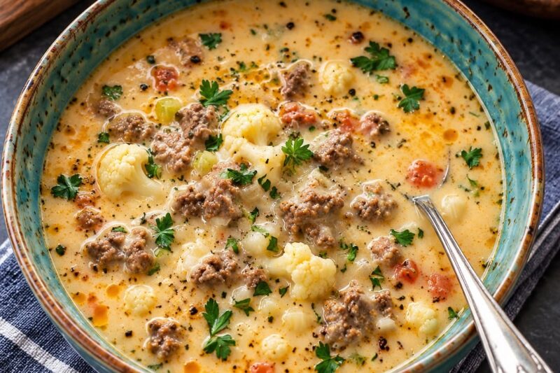 Keto Cauliflower & Hamburger Soup