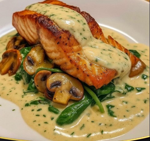 Easy Garlic Butter Salmon with Spinach and Mushrooms – One-Pan Dinner