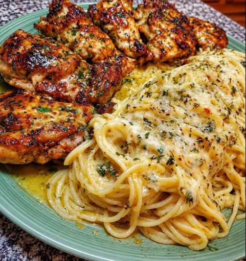Creamy Lemon Garlic Butter Chicken Spaghetti with Parmesan Sauce