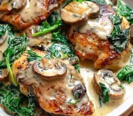 Chicken with Spinach and Mushrooms