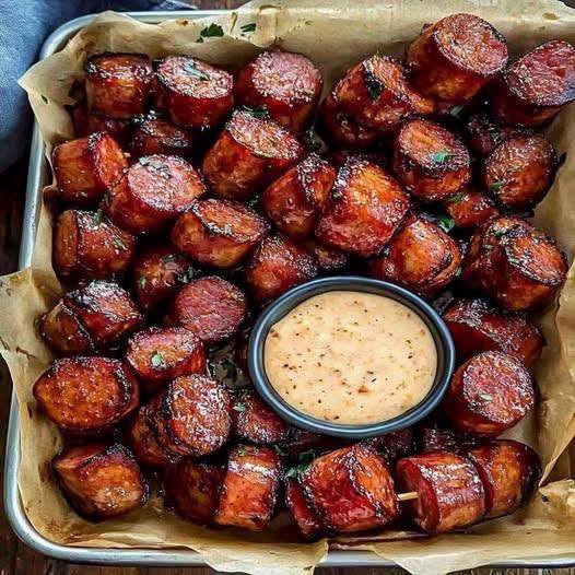 Mustard Hasselback Kielbasa Bites
